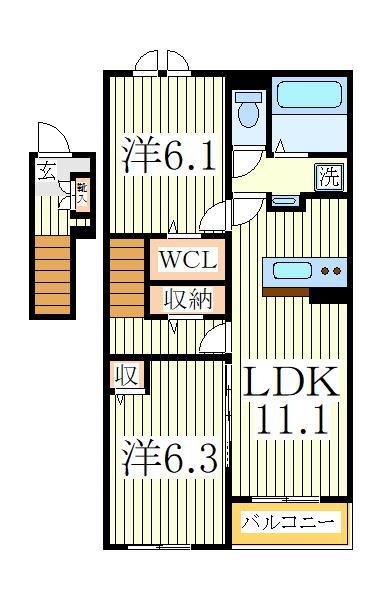 野田市七光台のアパートの間取り