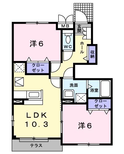 橋本市胡麻生のアパートの間取り