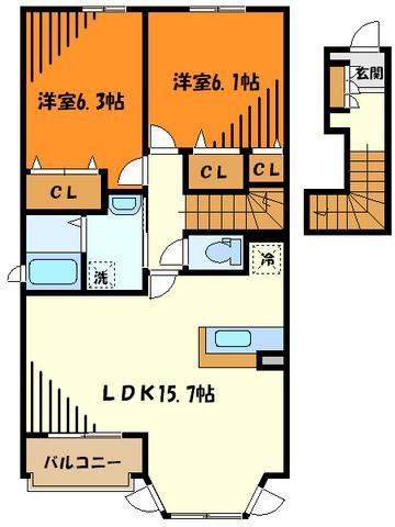 八王子市西寺方町のアパートの間取り