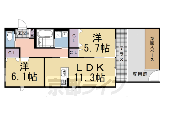 京都市左京区上高野鳥脇町のアパートの間取り