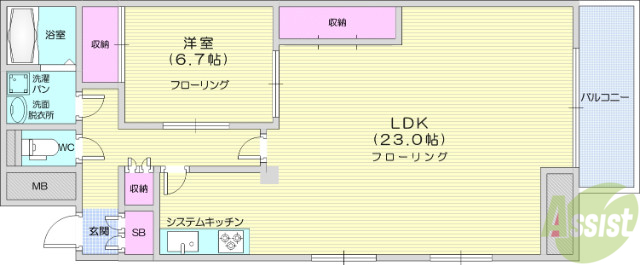 仙台市青葉区八幡のマンションの間取り