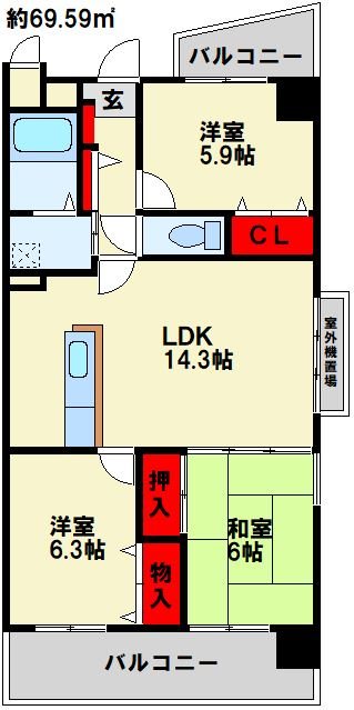 北九州市八幡西区浅川のマンションの間取り