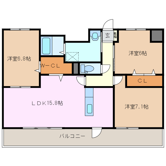 津市北丸之内のマンションの間取り