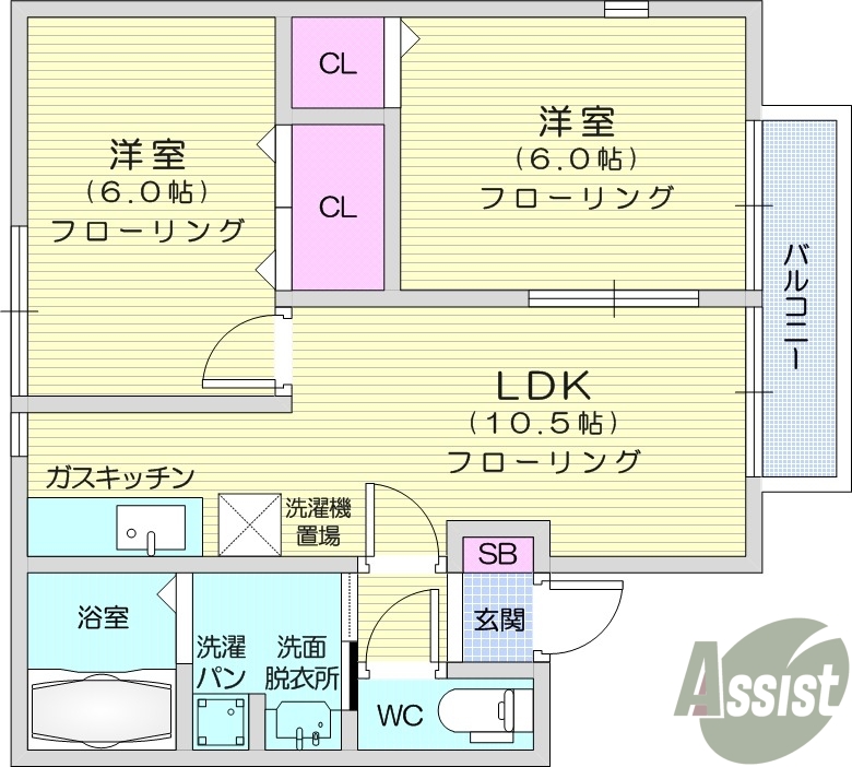 仙台市青葉区郷六のアパートの間取り