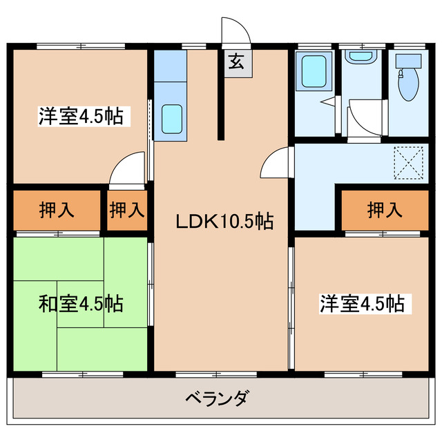 都城市若葉町のアパートの間取り