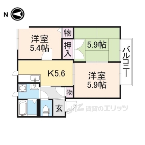 天理市三島町のアパートの間取り