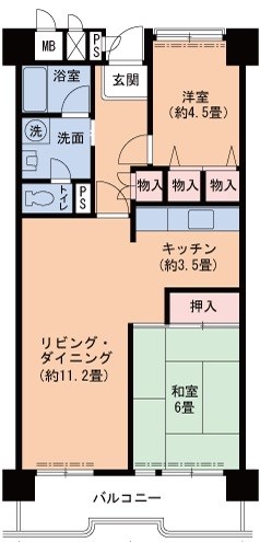神戸市中央区港島中町のマンションの間取り