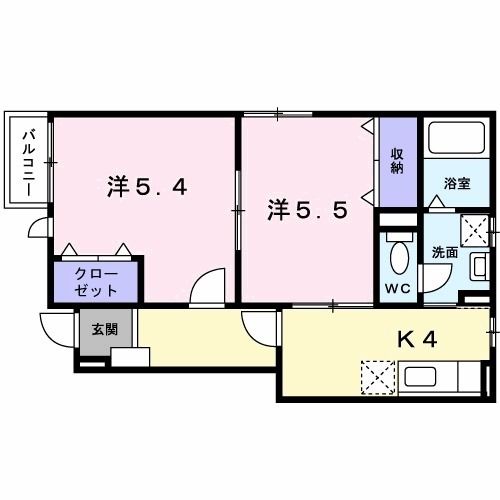 岡山市中区倉富のアパートの間取り