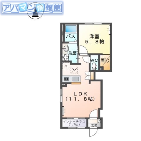 新潟市西区五十嵐２の町のアパートの間取り