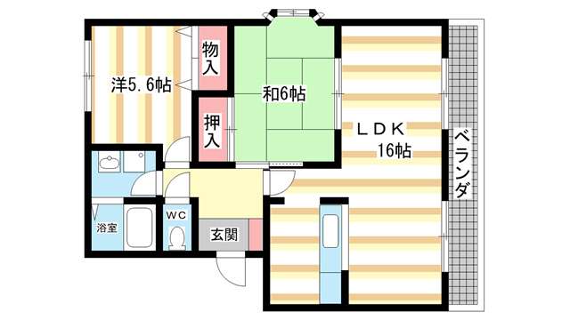 奈良市朱雀のアパートの間取り