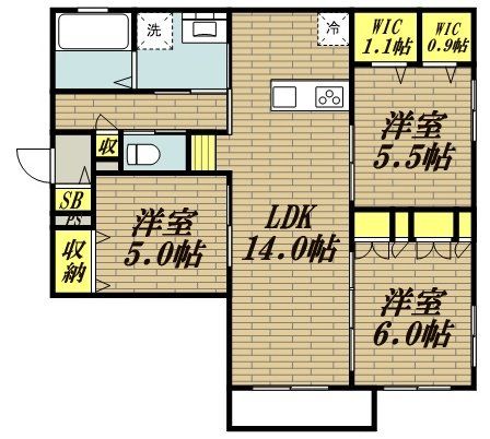 相模原市緑区東橋本のアパートの間取り