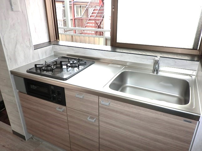 キッチン　システムキッチン　２口ガスコンロ・グリル付　新規交換