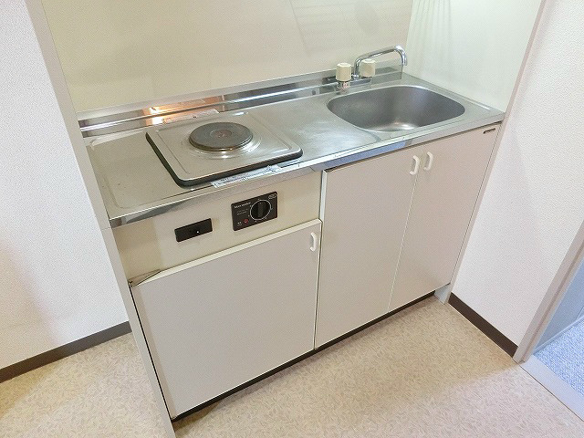キッチン　電気コンロ付きのミニキッチン。