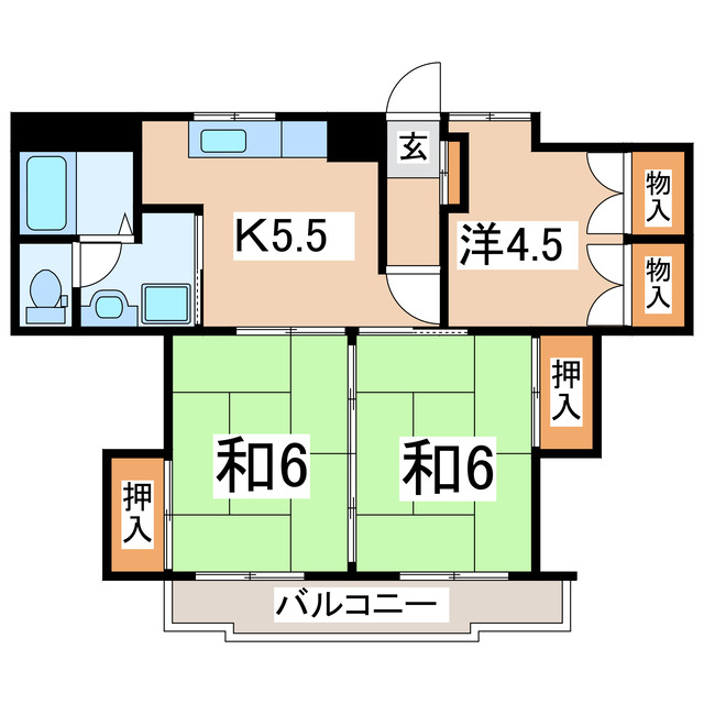 郡山市麓山のアパートの間取り