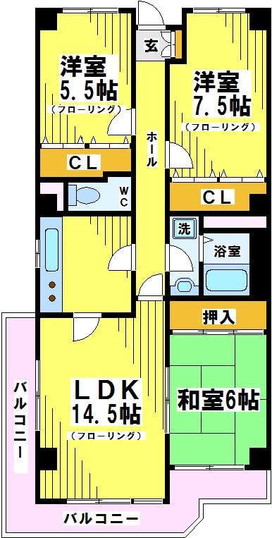 府中市天神町のマンションの間取り