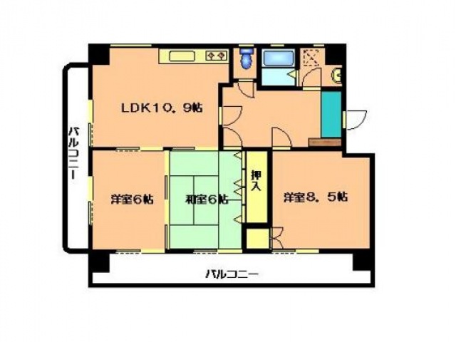 広島市安佐南区緑井のマンションの間取り