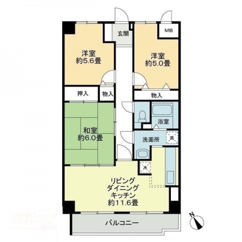 岡山市中区浜のマンションの間取り