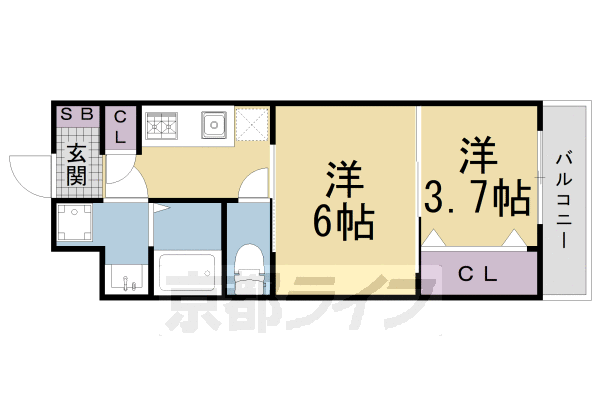 京都市中京区聚楽廻西町のマンションの間取り