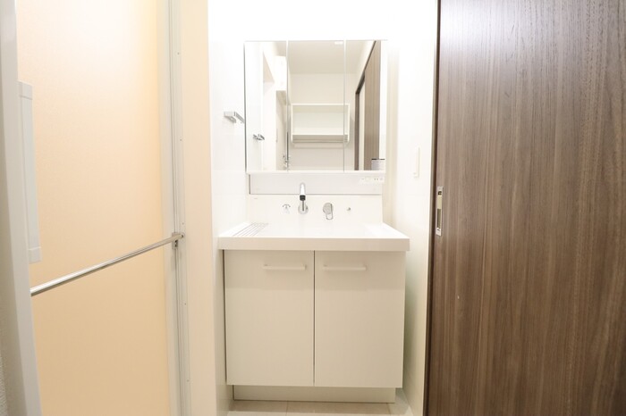 洗面設備　三面鏡のシャワードレッサーを搭載です。