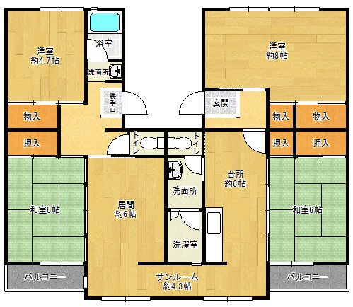 花山東団地2-801の間取り