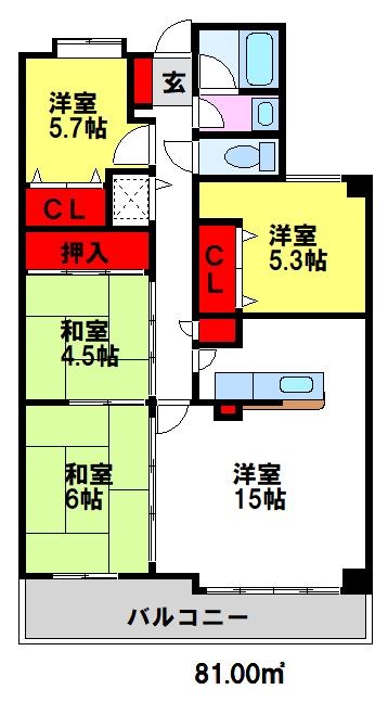 清喜スカイマンション二日市の間取り