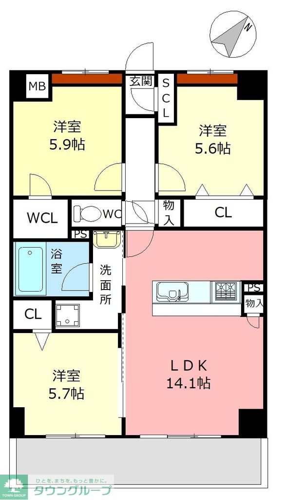 福岡市博多区東雲町のマンションの間取り