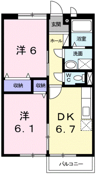 高梁市落合町阿部のアパートの間取り