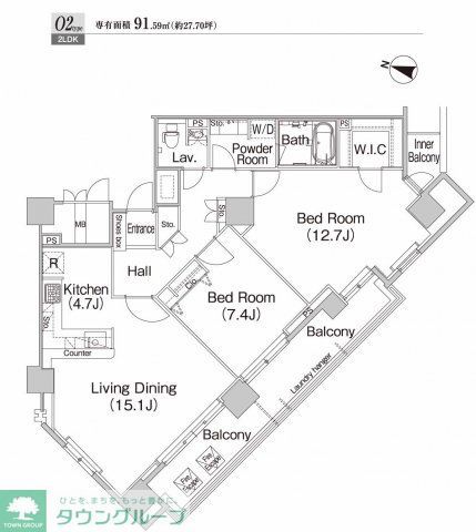 千代田区二番町のマンションの間取り