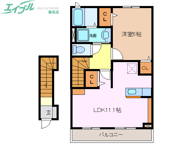 桑名市新西方のアパートの間取り