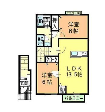 徳島市大原町のアパートの間取り