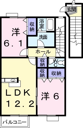 岡山市北区牟佐のアパートの間取り