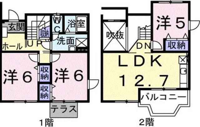 松山市竹原のアパートの間取り