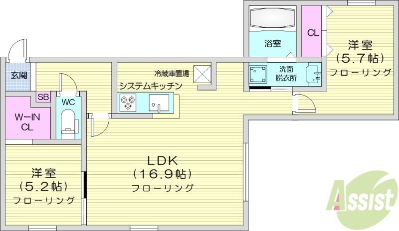 札幌市西区八軒五条東のマンションの間取り