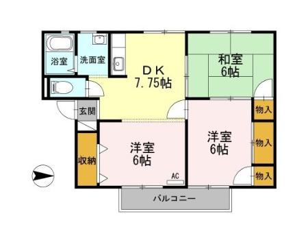 熊本市北区清水亀井町のアパートの間取り