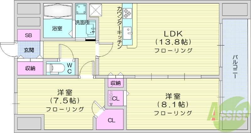 アークデュオ仙台苦竹の間取り