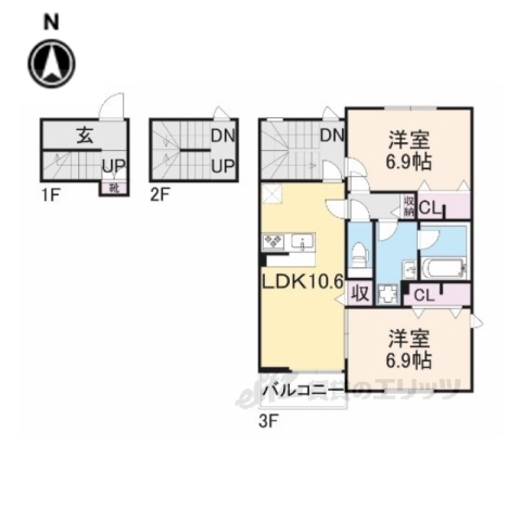 京都市右京区山ノ内宮前町のアパートの間取り