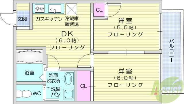 仙台市青葉区上愛子のアパートの間取り