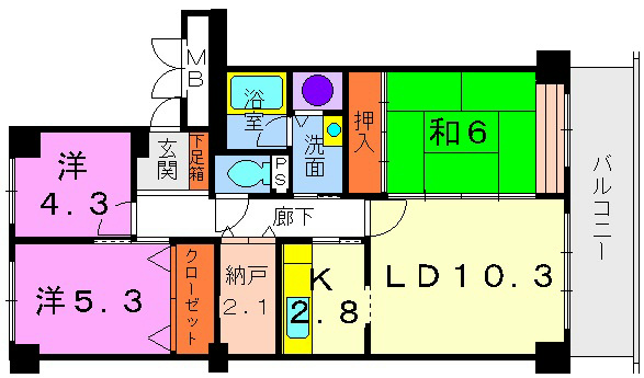 守山市浮気町のマンションの間取り