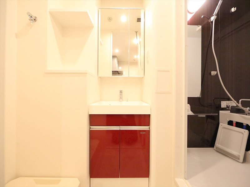 洗面設備　脱衣所　独立洗面台（シャンプードレッサー付）収納スペース有