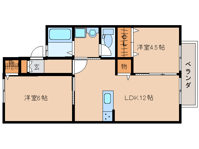 天理市前栽町のアパートの間取り