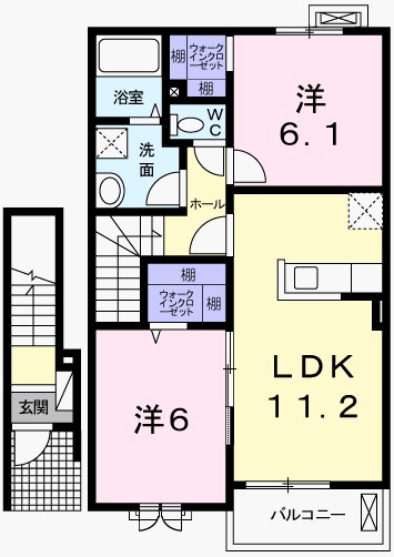 姫路市上手野のアパートの間取り