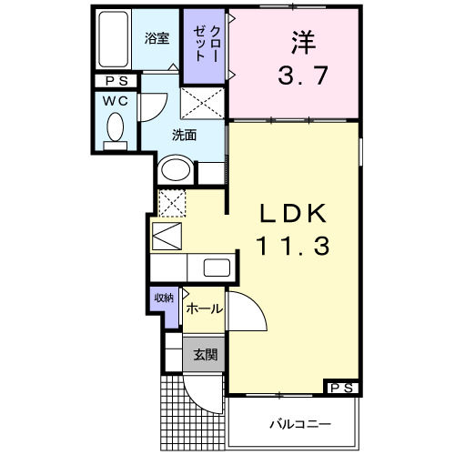 甲府市上阿原町のアパートの間取り