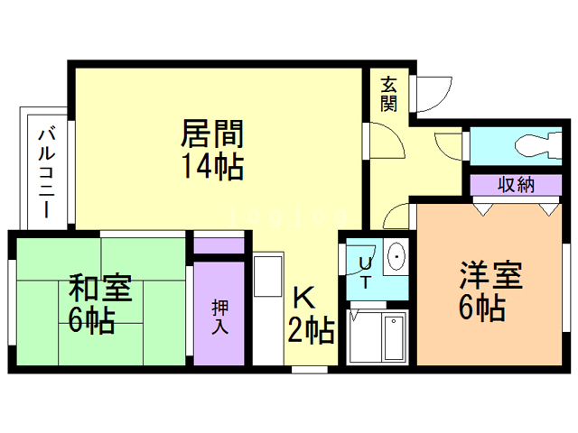 札幌市西区西野五条のアパートの間取り