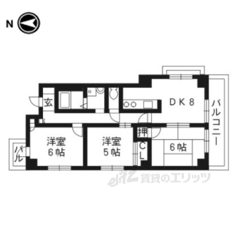 【京都市左京区松ケ崎芝本町のマンションの間取り】