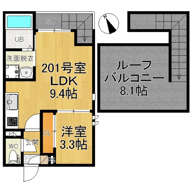 名古屋市昭和区山脇町のアパートの間取り