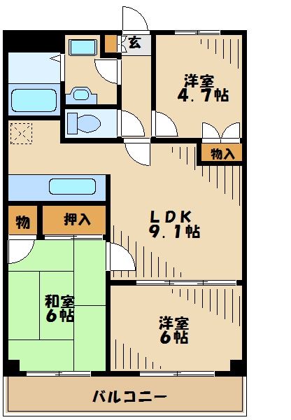 多摩市諏訪のマンションの間取り