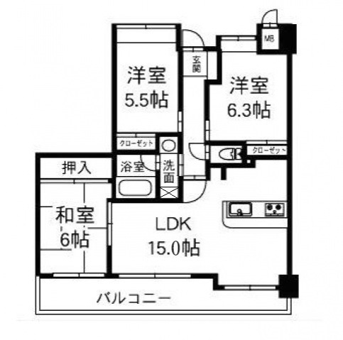 広島市安佐南区毘沙門台のマンションの間取り