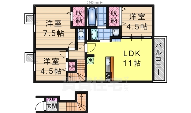 大津市南志賀のアパートの間取り