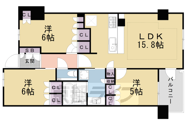 京都市中京区西ノ京南大炊御門町のマンションの間取り