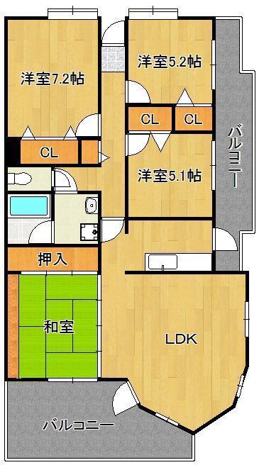 ドゥマテール穴生５１３号室の間取り